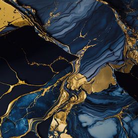 Marble gold blue black 1 by Digitale Schilderijen