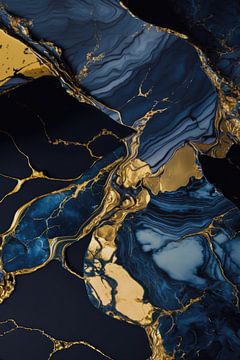 Marble gold blue black 1 by Digitale Schilderijen