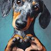 Dackel-Porträt: Liebe, verspielt, modernes Gemälde von Eva Lee