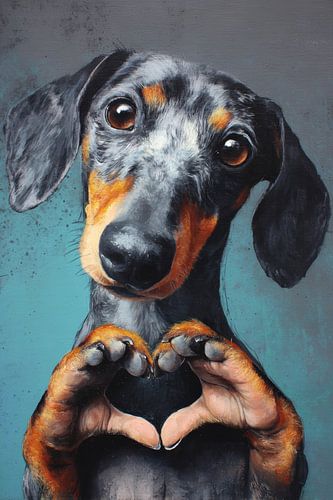 Teckel portret liefde speels schilderij modern van Eva Lee