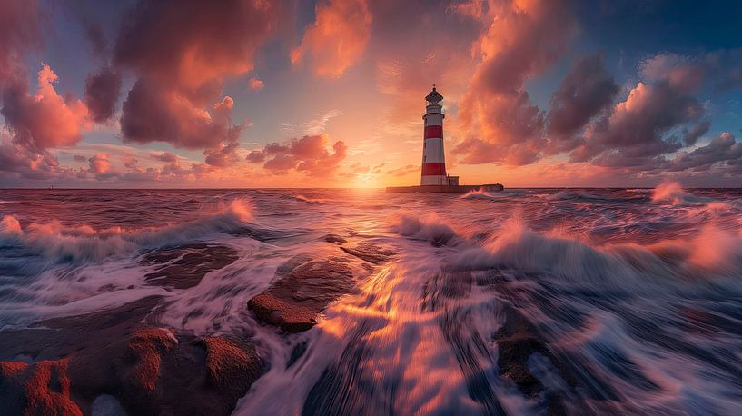 Leuchtturm bei Sonnenuntergang 2 von Maarten Knops