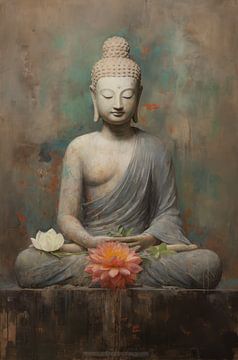 Bouddha serein avec fleur de réflexion sur Emil Husstege