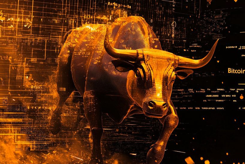 Goldener Bulle und Kryptowährungselemente von Poster Art Shop