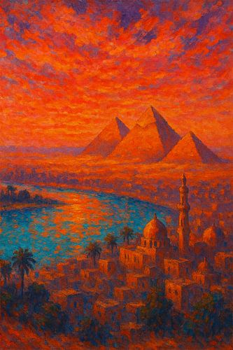 Cairo’s Vibrant Sunset – The Pyramids of Giza