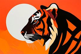 Tiger head in front of sunset - graphic design by Poster Art Shop