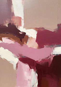 Abstract Painting Brushstrokes Pink Brown White Modern