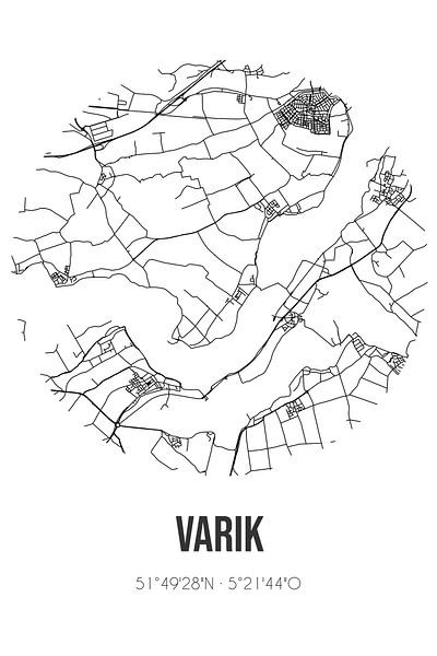Varik (Gelderland) | Landkaart | Zwart-wit van Stad & Wand