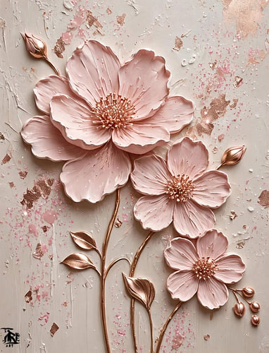 Textured Pink Flowers with Rose Gold Accents