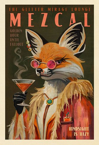 Mezcal Fox-print. Vintage alcoholposters & -cocktailversiering