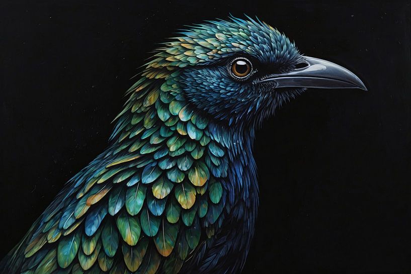 Blauwgroene vogel schilderij van Art & Soul Creations