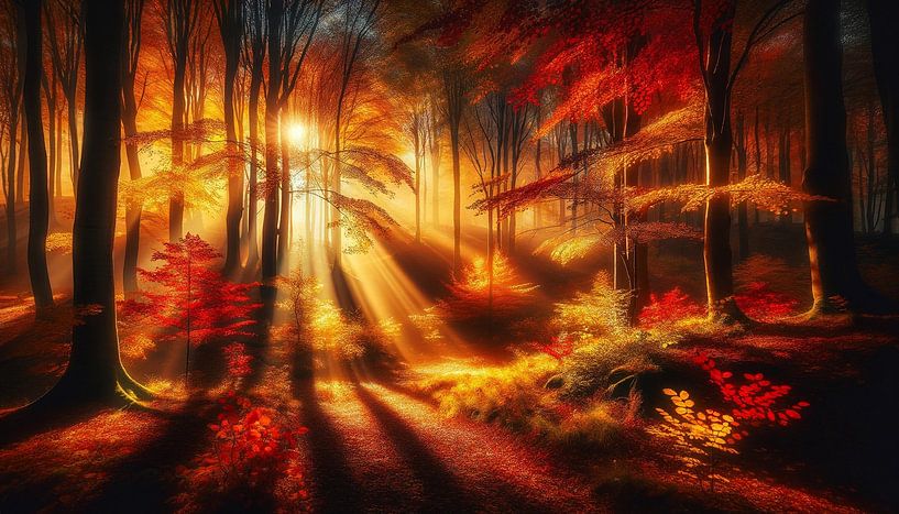 Herfstlicht overspoelt het betoverende bos van artefacti