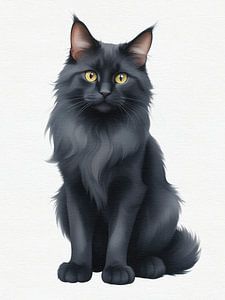 Élégance excentrique : le Maine Coon noir sur papier