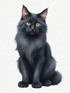 Quirky Elegance: The Black Maine Coon on Paper by Hilde Remerie Photography and digital art