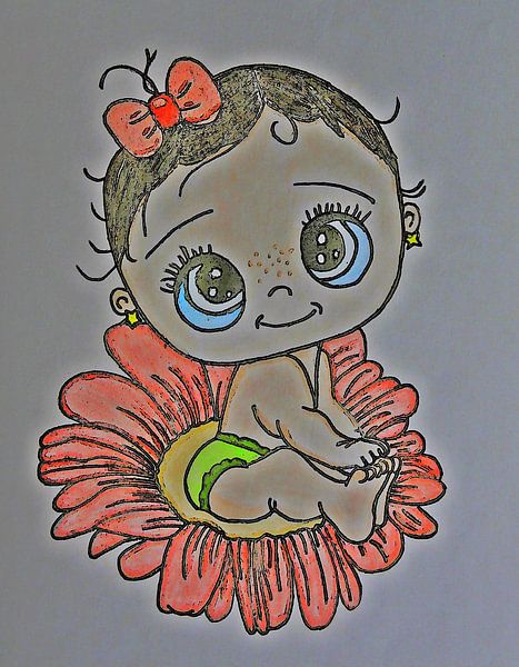 Fille assise sur une fleur (dessin) par Jose Lok