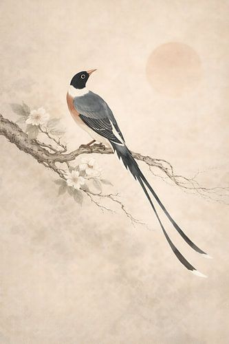 Langschwanzvogel in Japandi Stille von RezArt