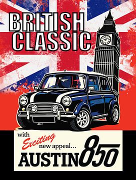Retro British Classic Car Front Pop Art Portrait by Ramy Salah Hefny