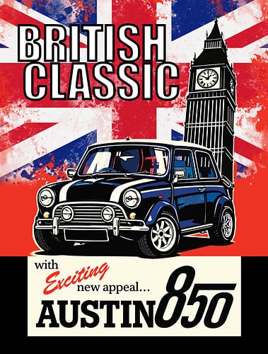 Retro Britse klassieke auto Pop Art-portret aan de voorkant