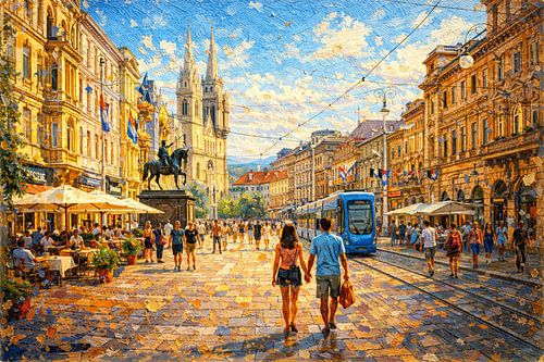 Zagreb in Kroatië, een impressionistisch schilderij.