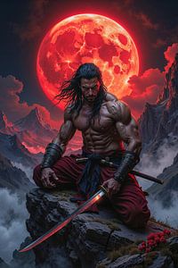 Dark Fantasy Wandbild: KAZARYON – Der Samurai unter dem Blutmond