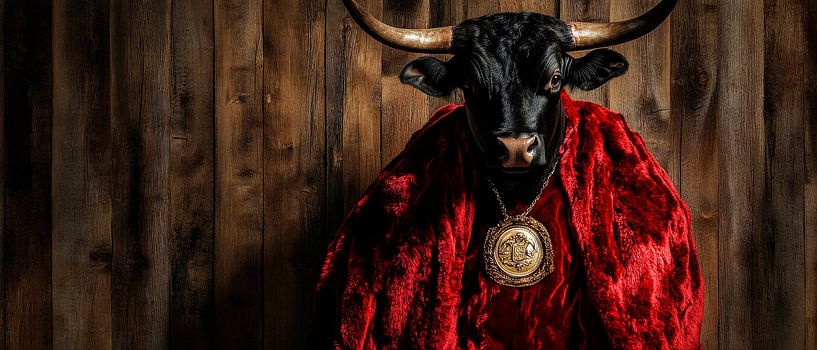 Stier met rode cape en medaille van Poster Art Shop