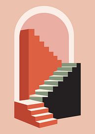 Escaliers architecturaux minimalistes aux formes géométriques, arches et motifs abstraits dans des tons pastel. sur Adam Khabibi