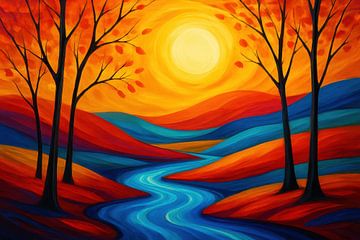 Warme heuvels en blauwe stroom