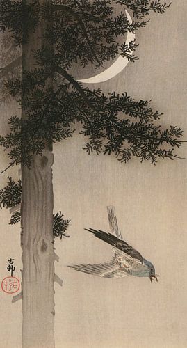 Ohara Koson - Alpine accentuering met halve maan (bewerkt)