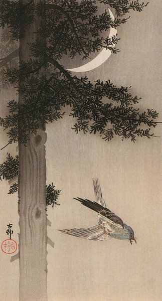 Ohara Koson - Alpine accentuering met halve maan (bewerkt) van Peter Balan