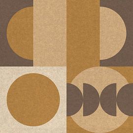 Retro Bauhaus geometric in ochre yellow and brown III by Abstract Minimalist Art