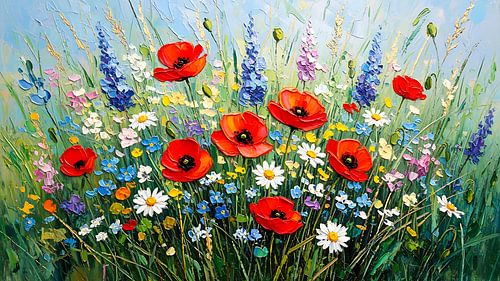 Zomers bloemenveld met kleurrijke wilde bloemen