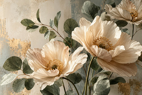 Botanische bloemenkunst in beige en groen