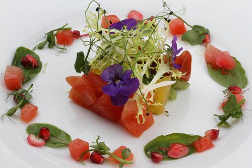 Tomato dish with pomegranate and watermelon by Frank Broenink