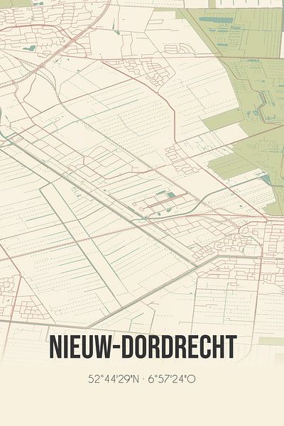 Vintage landkaart van Nieuw-Dordrecht (Drenthe) van Stad & Wand