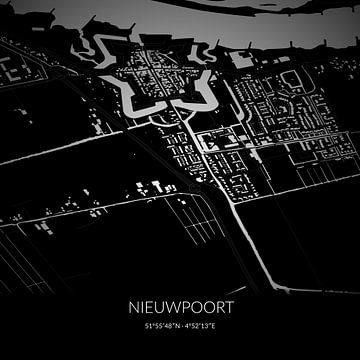 Zwart-witte landkaart van Nieuwpoort, Zuid-Holland. van Rezona