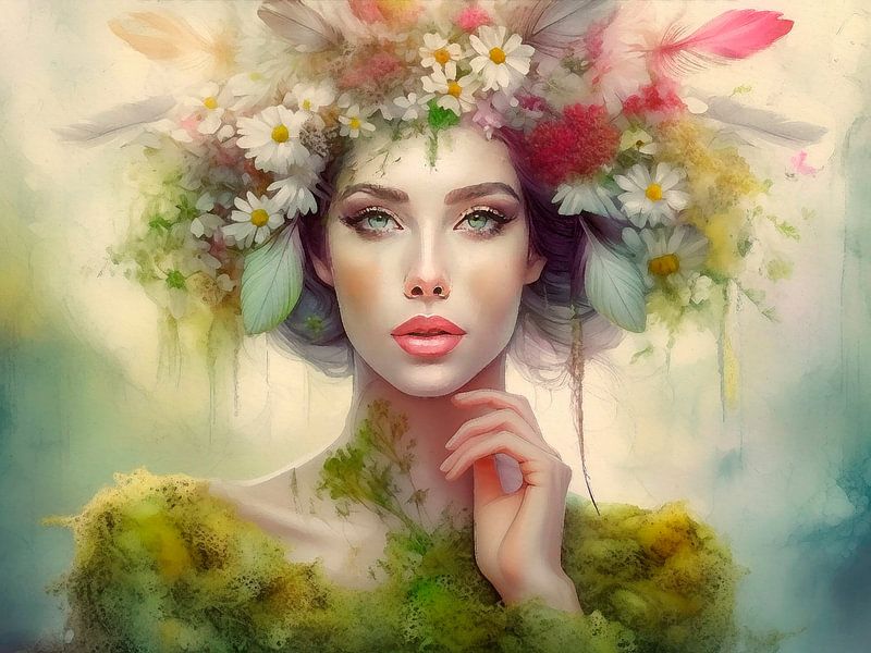 Fantasy portret van een vrouw: Zomerrse Bosnimf van Studio Pieternel