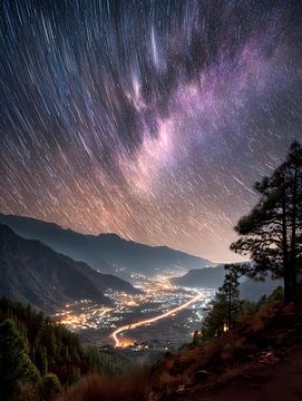 Sterrensporen boven bergvallei