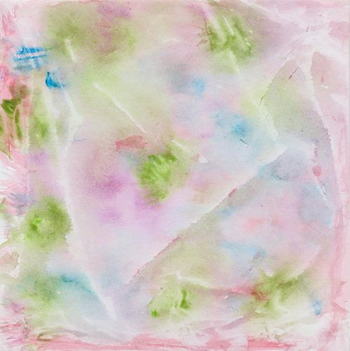 Aquarelle imaginative avec des taches et des bandes de couleur en vert, violet, bleu, rouge