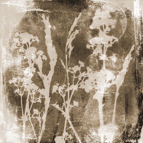 Beige flowers. Abstract Retro Botanical. Flowers, plants and leaves in brown by Dina Dankers