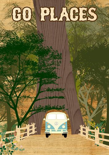 Go Places Redwoods Camper Collage