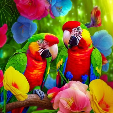 Papageien auf dem Ast, Gemälde ART Illustration von Animaflora PicsStock