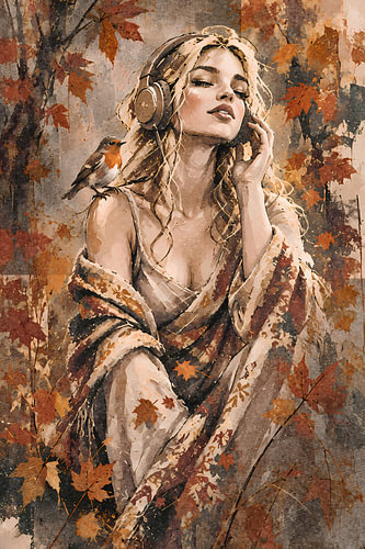 Listening to autumn | A robin and music in warm autumnal colours