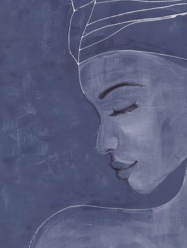 Modern and abstract portrait in blue/purple