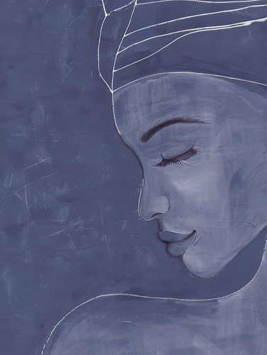 Modern en abstract portret in blauw / paars