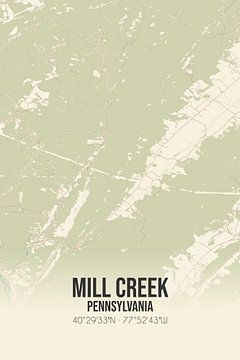 Vieille carte de Mill Creek (Pennsylvanie), USA. sur Rezona