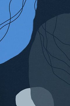 Moderne abstracte minimalistische vormen in blauw, grijs en zwart I van Dina Dankers