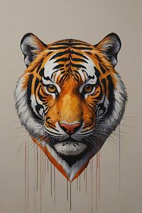 Hyperrealistischer Tigerkopf mit intensivem Blick von De Muurdecoratie