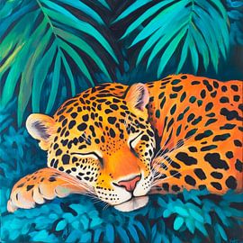 Sleeping leopard in the jungle by Poster Art Shop