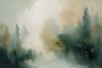 Mystical forest landscape with mist