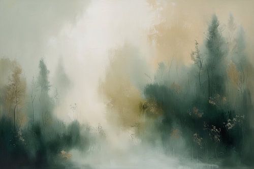 Mystiek boslandschap met mist