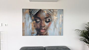 Klantfoto: Modern abstract portret met gouden accenten van Carla Van Iersel
